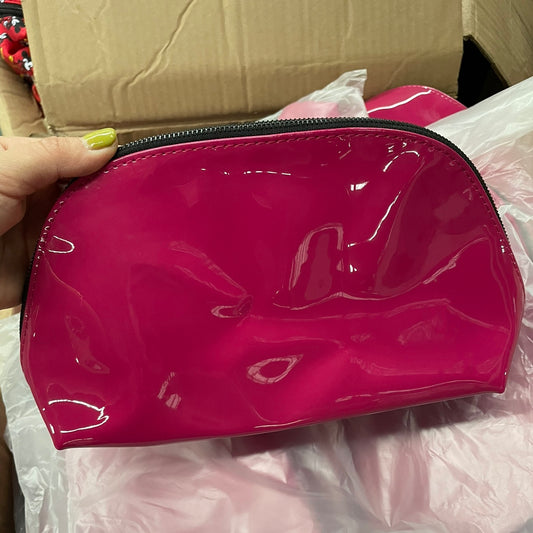 Pacmes Portable Faux Leather Makeup Handbag Clutch Tote travel cosmetics bag - Pink